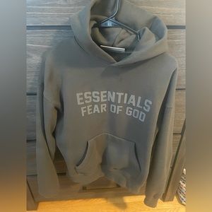 essentials fear of god hoodie size 10 in childrens color green/gray